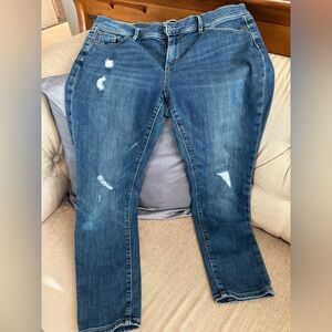 LOFT Blue Distressed Straight Leg Jeans